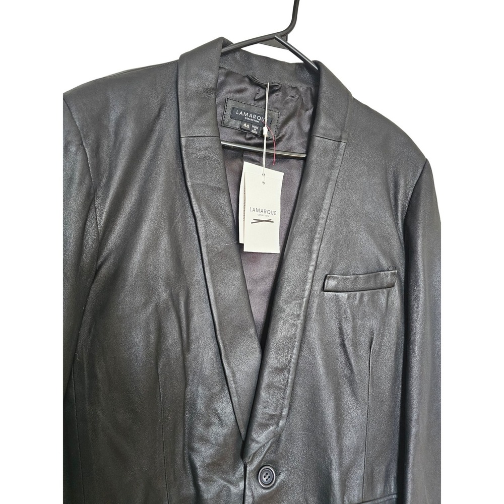 LAMARQUE Collection Black Leather‎ Shawl Collar Blazer Jacket Men Size 44